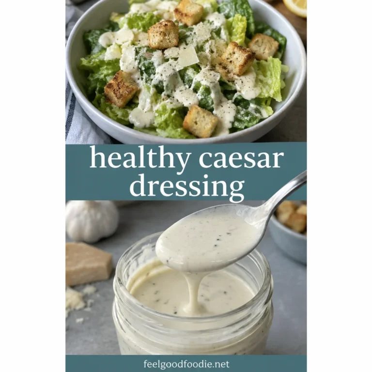 Homemade Caesar dressing in a bowl with fresh ingredients.