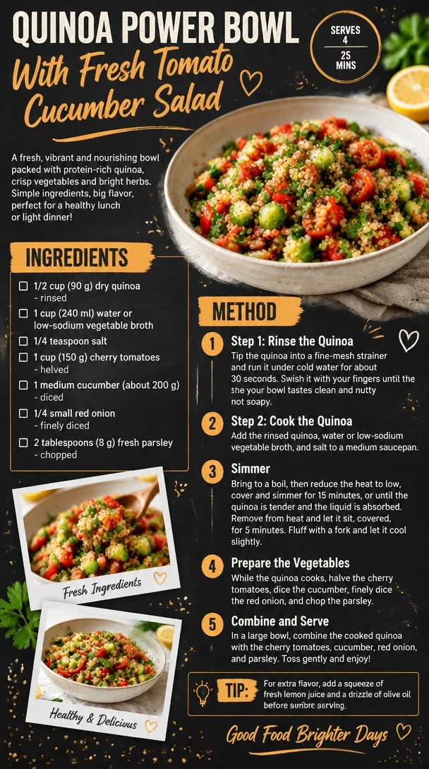Quinoa Power Bowl With Fresh Tomato Cucumber Salad