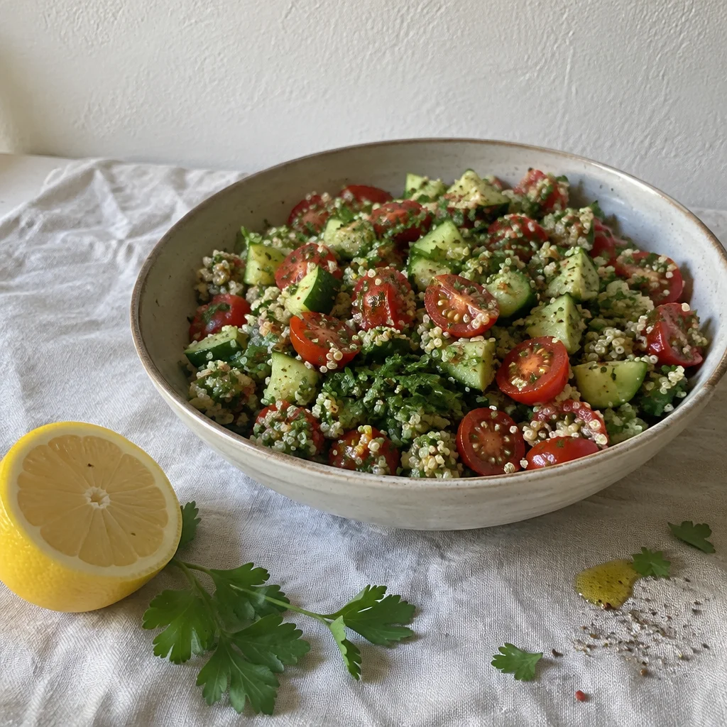 Quinoa Power Bowl With Fresh Tomato Cucumber Salad